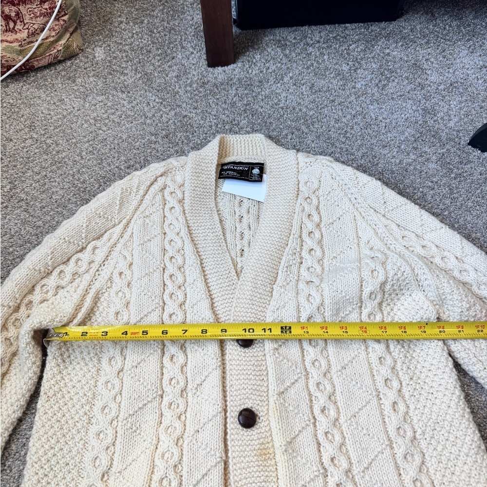 Vintage Cozy Irish Wool Cream Cable Knit Cardigan - Picture 10 of 15